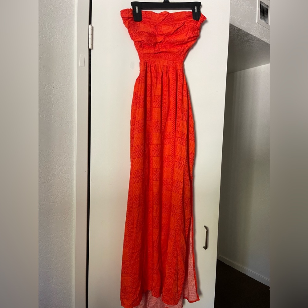 Free People Peyton Strapless Maxi Dress Red Orange